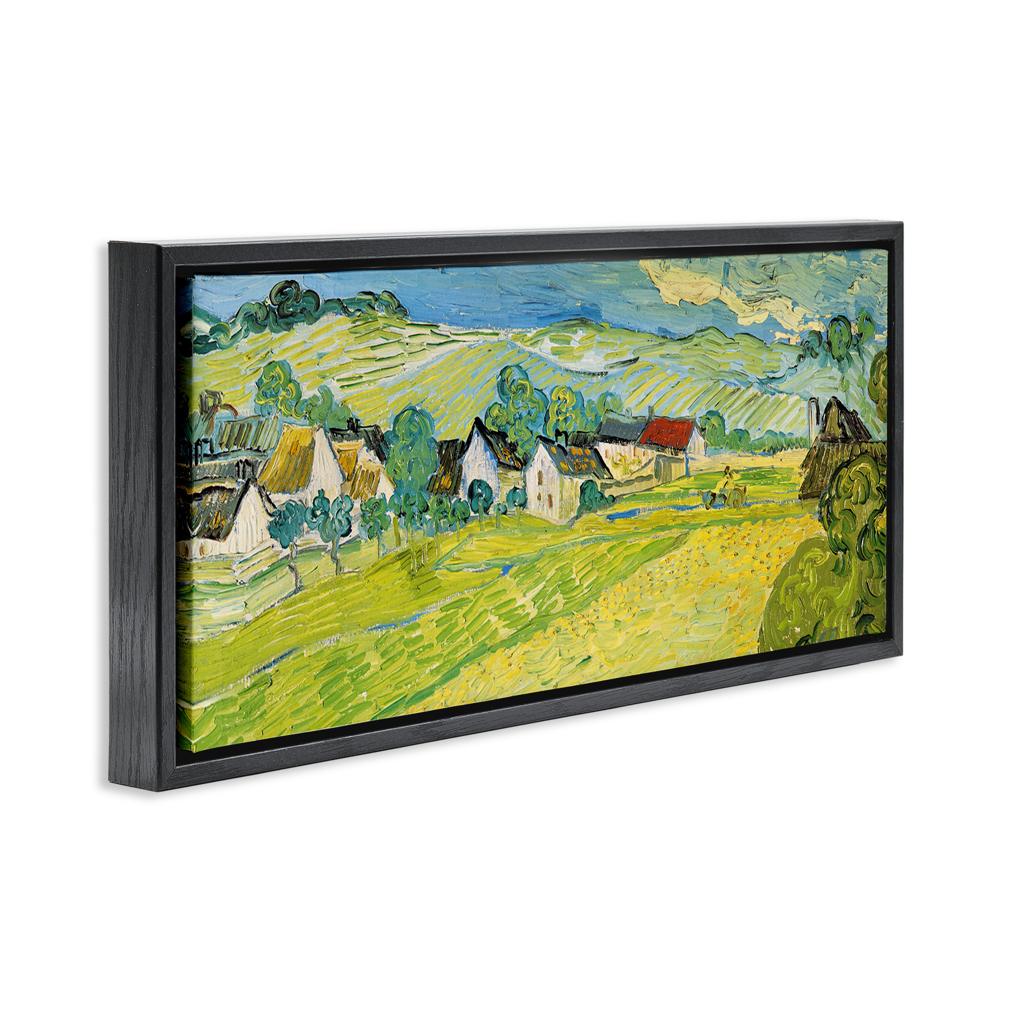 Stupell Industries Van Gogh Sunny View Painting Landscape Painting Black Floater Framed Canvas Art Print Wall Art, 31 x 14
