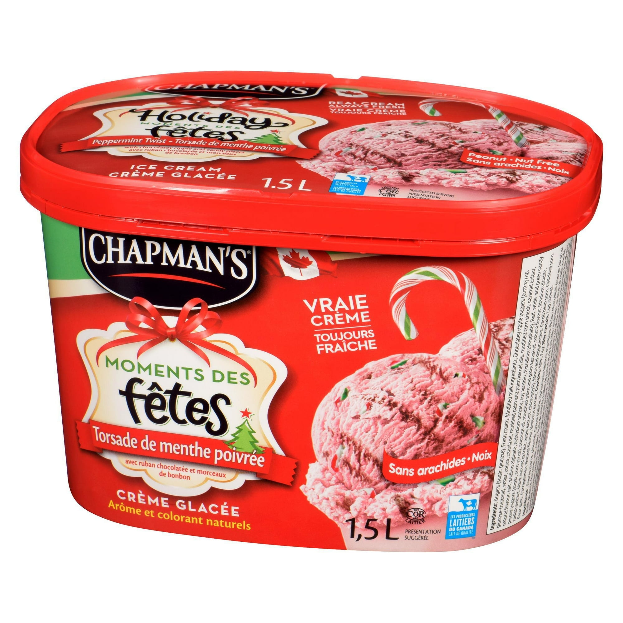 Chapman's Holiday Moments Peppermint Twist Ice Cream in a Tub, 1.5L