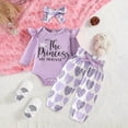 thumbnail image 2 of TOWED22 Newborn Baby Girl Outfits Clothes 3-Piece Fall Winter Long Sleeve Round Neck Floral Romper Jumpsuit Bow Pants Headband Bodysuit Set(Light Purple,3-6 M), 2 of 6
