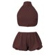 thumbnail image 3 of Conjunto de falda corta para mujer, verano, color liso/lunar, top corto sin mangas con espalda descubierta y cuello halter, conjunto de 2 piezas., 3 of 4