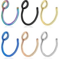 Cterwk 6PCS 316L Stainless Steel Fake Nose Ring Hoop Clip on Non Piercing Lip Rings 20G 8mm for Women Men