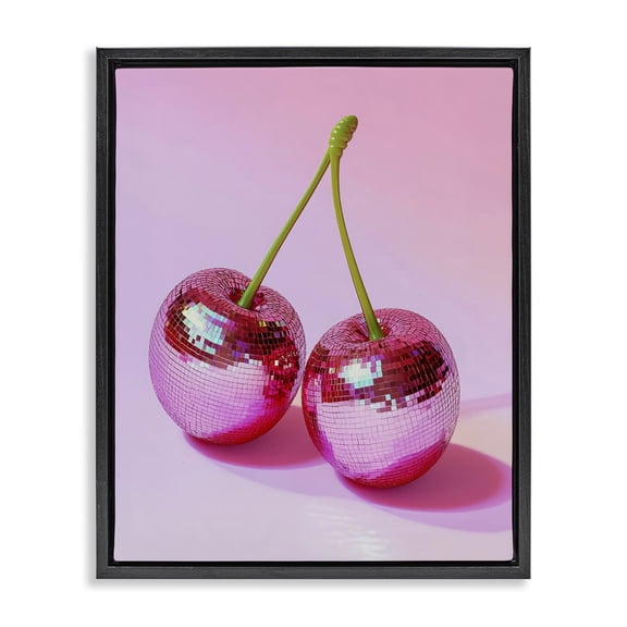 Stupell Industries Pink Disco Cherries Food & Beverage Painting Black Floater Framed Canvas Art Print Wall Art, 17 x 21