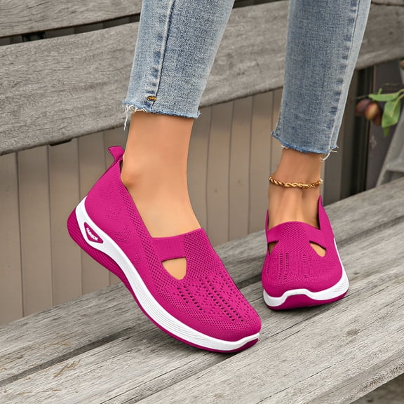 Domuza Orthopedic Dress Shoes for Women Arch Support Slip on Non Slip Tennis Shoes Wide Width Mesh Stretch House Shoes Comfort 2026 New Foam Shoes Hot Pink 7(EU-38)