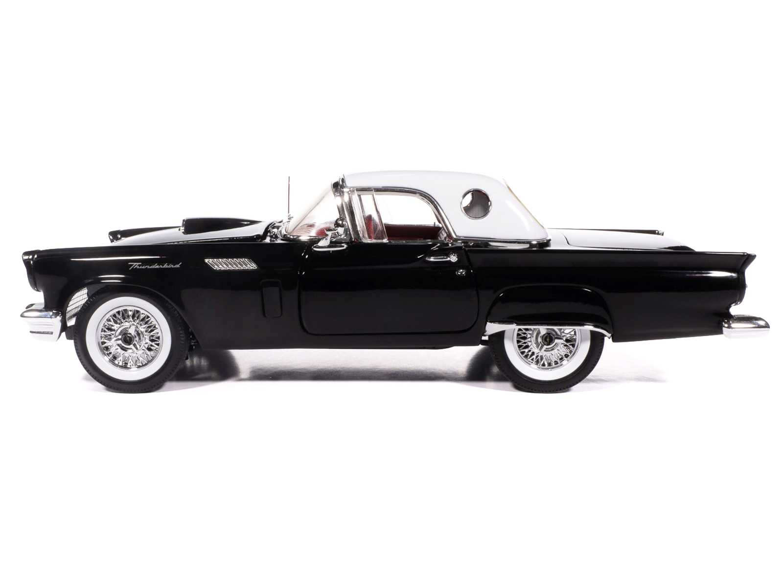 1957 Ford Thunderbird Black with White Top and Red Interior "American Muscle" Series 1/18 Diecast Model Car by Auto World