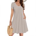 thumbnail image 2 of Ecqkame Summer Dresses for Women 2025 Casual Loose Flowy Midi Dress V-Neck Short Sleeve Party Dresses with Pockets 02-Khaki XXL, 2 of 9