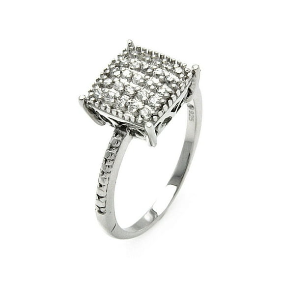 925 Sterling Silver Rhodium Plated Square Top Pave Clear CZ Ring White Jewelry Female Size 5