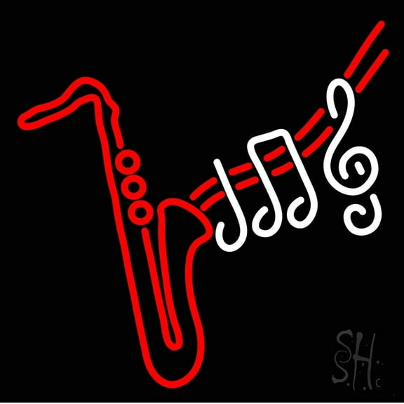 Saxophone Musical Notes LED Neon Sign 16" Tall x 16" Wide - inches Black Square Cut Acrylic Backing, with Dimmer - Premium built indoor Sign for Studio, Club, Home décor, Event, Workshop, Storefront.