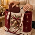 thumbnail image 3 of Christmas Quilted Tote Bag, Holiday Shoulder Tote Bag, Large Capacity Laptop Handbag With Cup Holder, Ideal Holiday Gift For Women Work Travel Shopping, 3 of 5