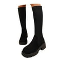 thumbnail image 3 of Women's Knee High Thick Sole Knitted Stretch Long Boots with Round Toe Mid Heel for Autumn and Winter Fashion, 3 of 9