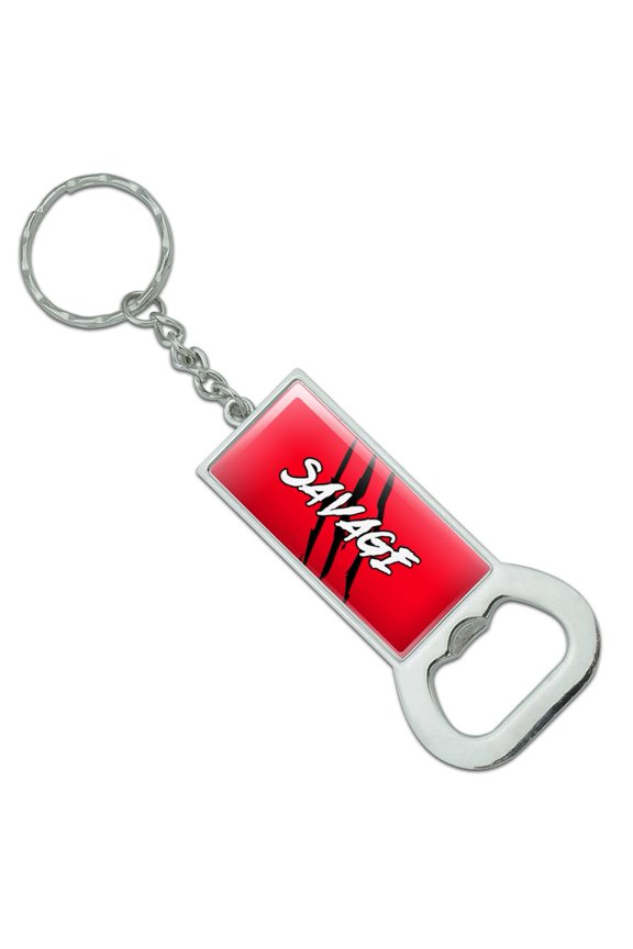 Savage Claw Mark Red and Black Rectangle Chrome Plated Metal Bottle Cap Opener Keychain Key Ring