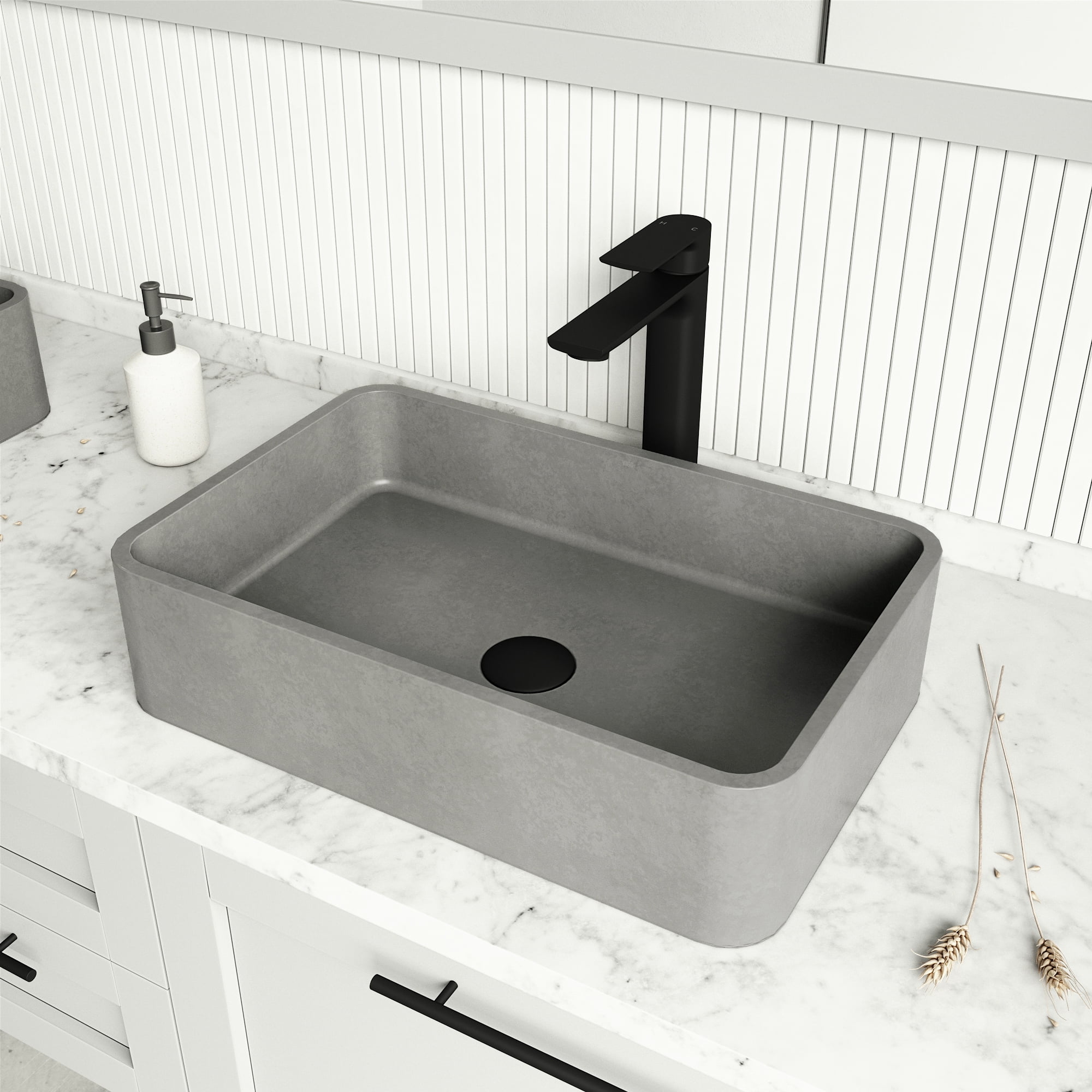 VIGO Cordoba Gothic Gray Concreto Stone 20 in. L x 13 in. W x 5 in. H Rectangular Vessel Bathroom Sink
