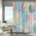 thumbnail image 3 of Nautical Coastal Waterproof Fabric Shower Curtain, Starfish Seashell Coral Beach Themed Bath Curtain Blue Pink Ocean Shower Curtains for Bathroom with 12 Hooks 72x72 Inches, 3 of 6