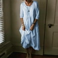 thumbnail image 2 of Women Cotton and Linen Shirt Dress Pocket Solid Round Neck Maxi Dress Casual Loose Long Sundress Half Sleeves Plus Size, 2 of 5