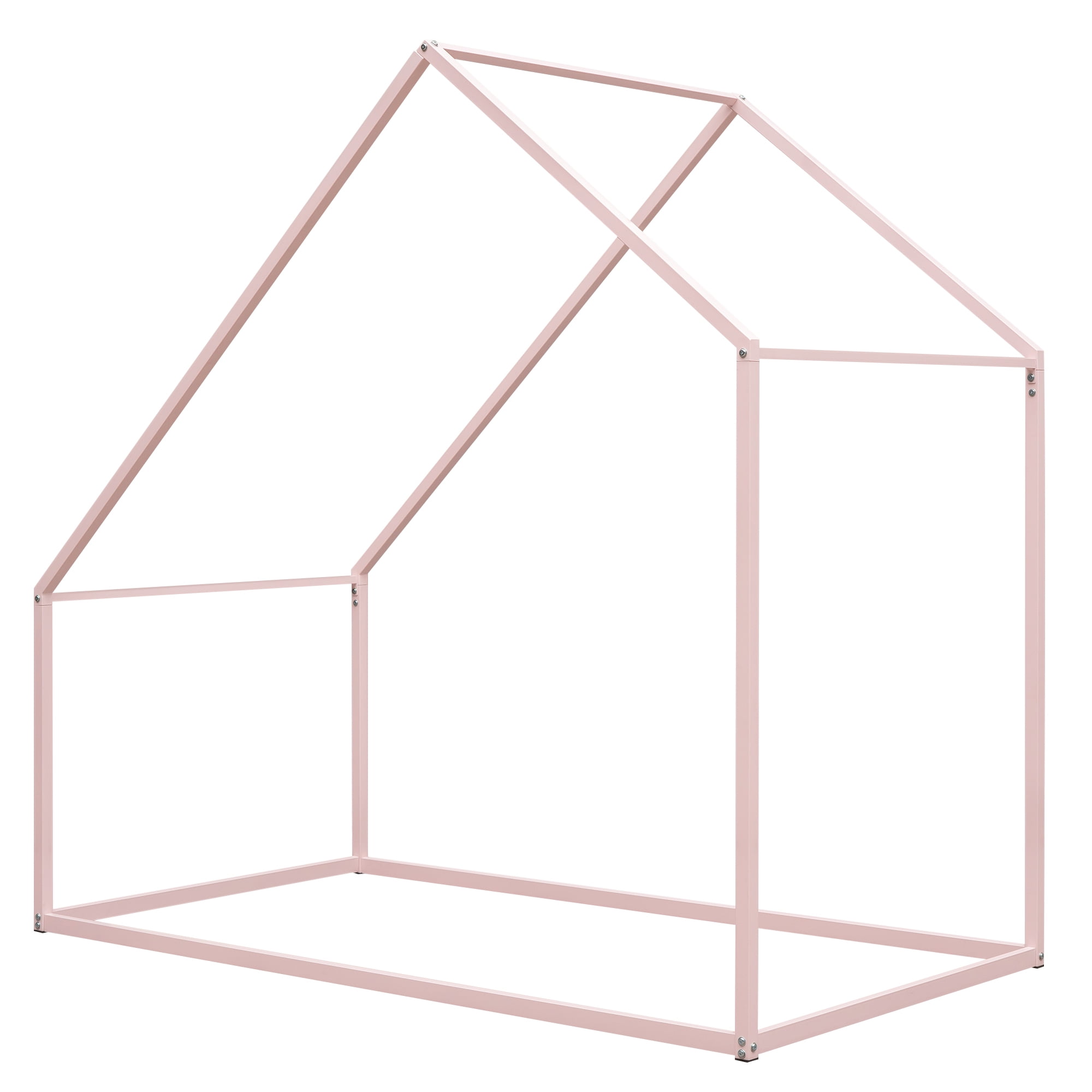 Gewnee Metal House Bed,Twin Size Platform Bed with Roof for Kids,Pink