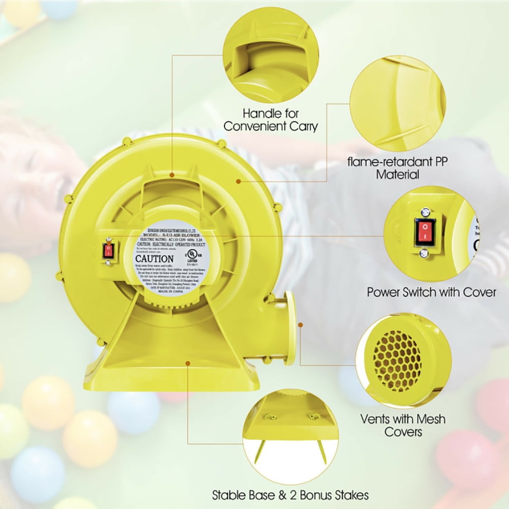 Aimee Lii 350W 0.5HP Air Blower Pump Fan for Inflatable Bounce House and Bouncy Castle, Yellow Aimee Lii 350W 0.5HP Air Blower Pump Fan for Inflatable Bounce House and Bouncy Castle, Yellow