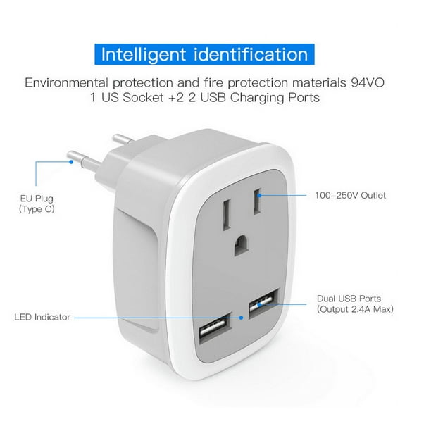 Adaptateur De Voyage USA Vers Europe (Type E/F) - Prises