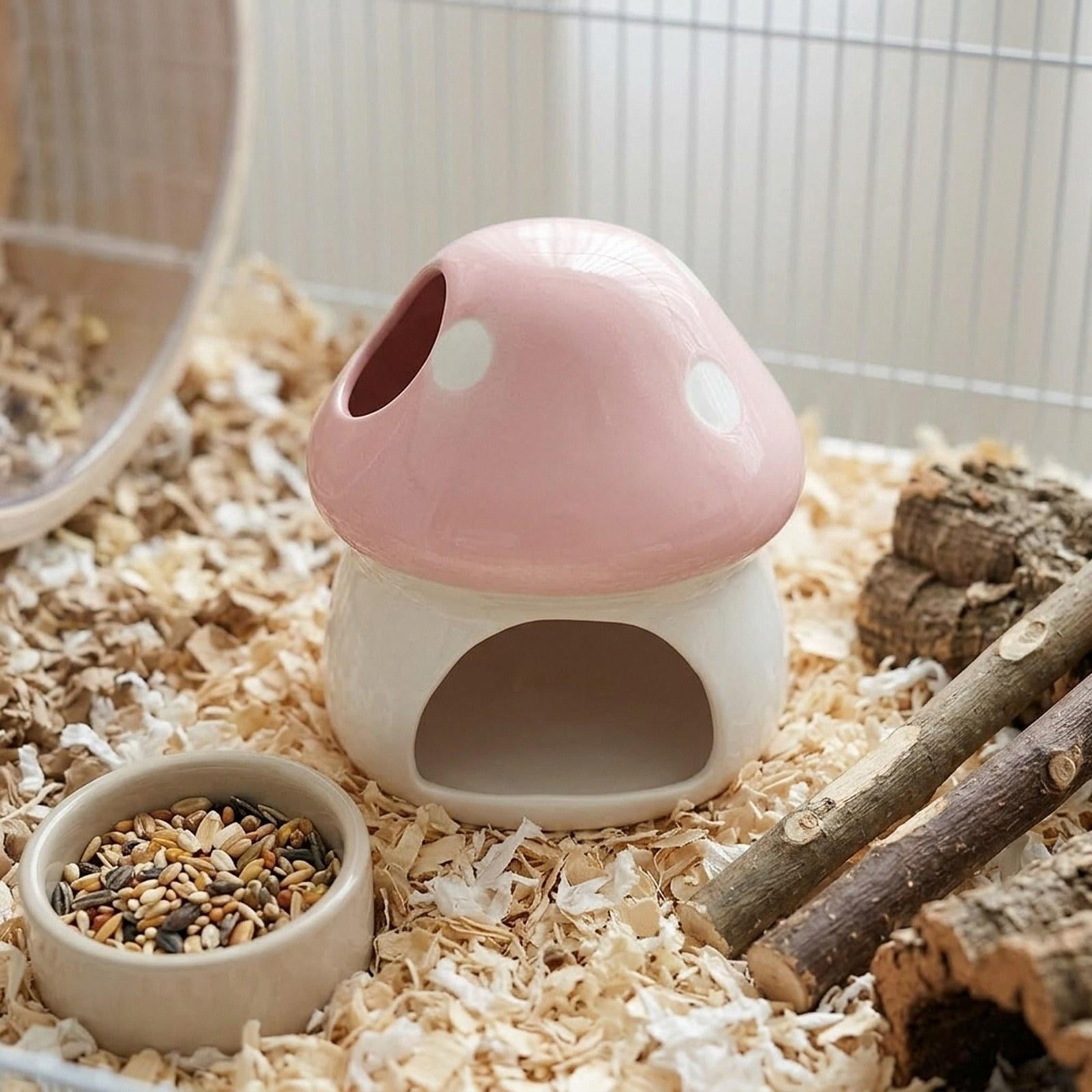 Dualoai Ceramic Hamster House Cute Guinea Pig Hideout for Rats Dwarf Hamster Gerbils Pink