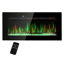 36" Electric Fireplace Recessed and Wall Mounted with Control, 1500W Fireplace Heater with 8H Timer, Adjustable Flame Color and Brightness, Log and Crystal
