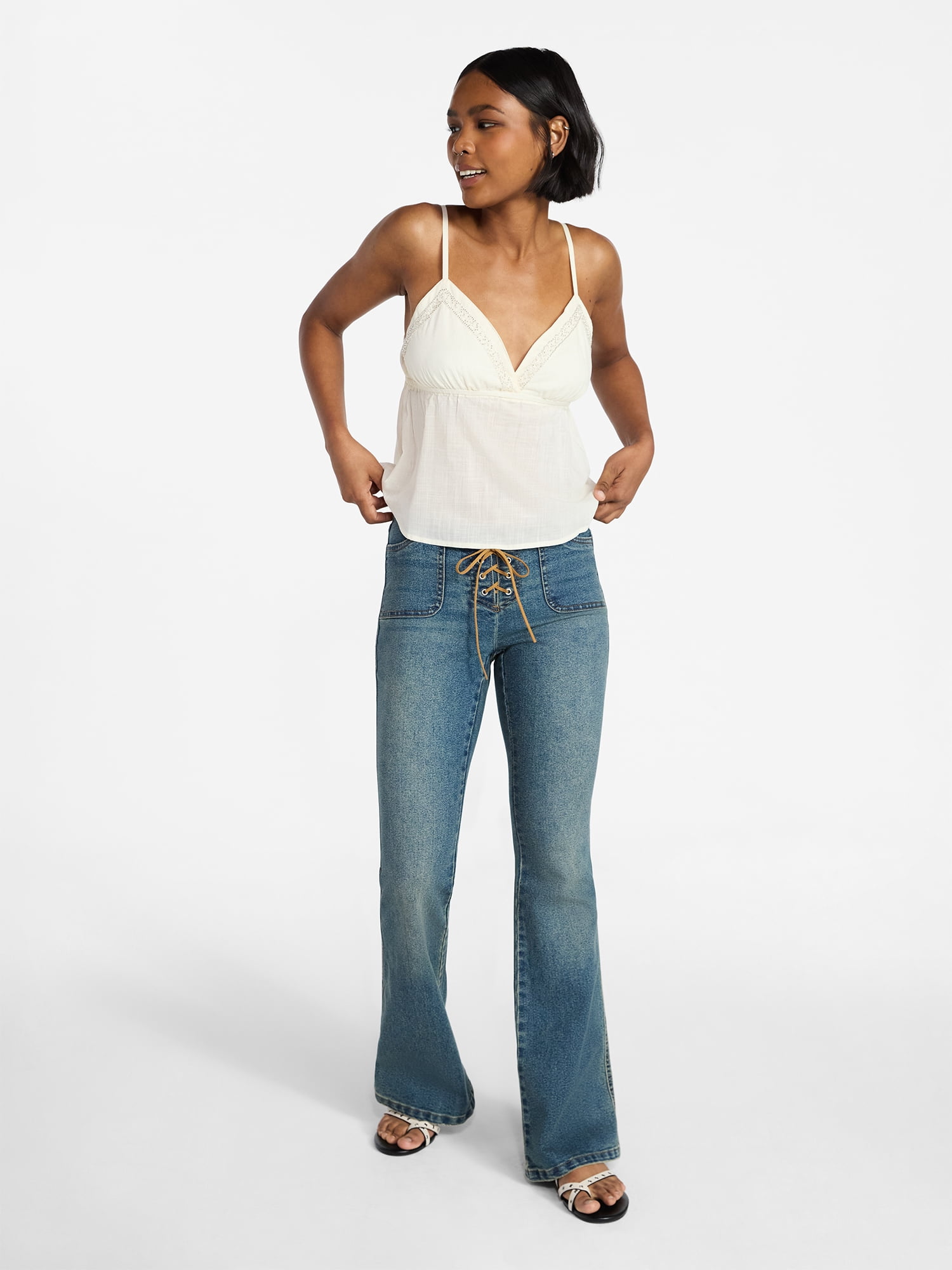 No Boundaries Lace Up Waist Bootcut Jean, Women's