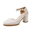 thumbnail image 2 of Miluxas Women's Mary Jane Heels Clearance Closed Toe Block Heel Round Toe Chunky High Heel Pumps White 7.5(40), 2 of 5