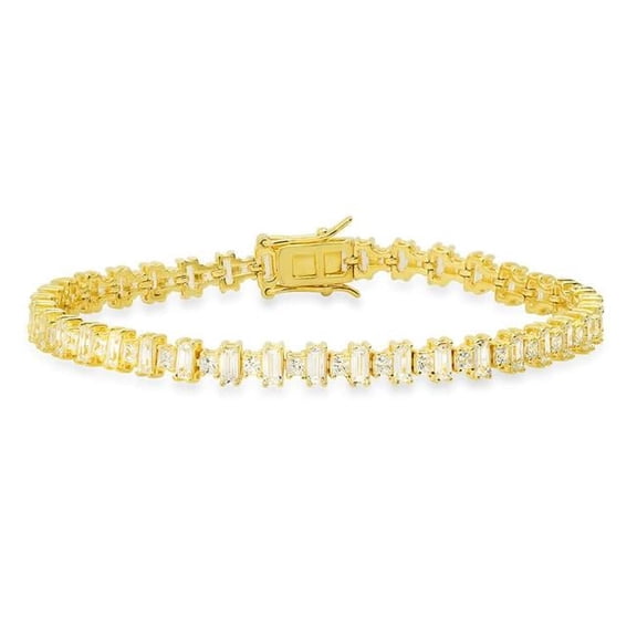 7.25 in. 14K Gold Over Silver Princess & Baguette-Cut Cubic Zirconia Tennis Bracelet