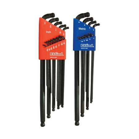 Eklind Tool Double-Ball-Hex-L Assorted Metric and SAE Long Arm Double Ball Hex L-Key Multi-Size in.
