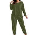 thumbnail image 4 of Inleife Women's Plus Size Solid Color Long Sleeve Lounge Set, Round Neck Top with Pocket and Cuffed Jogger Pajama Suit, 4 of 6