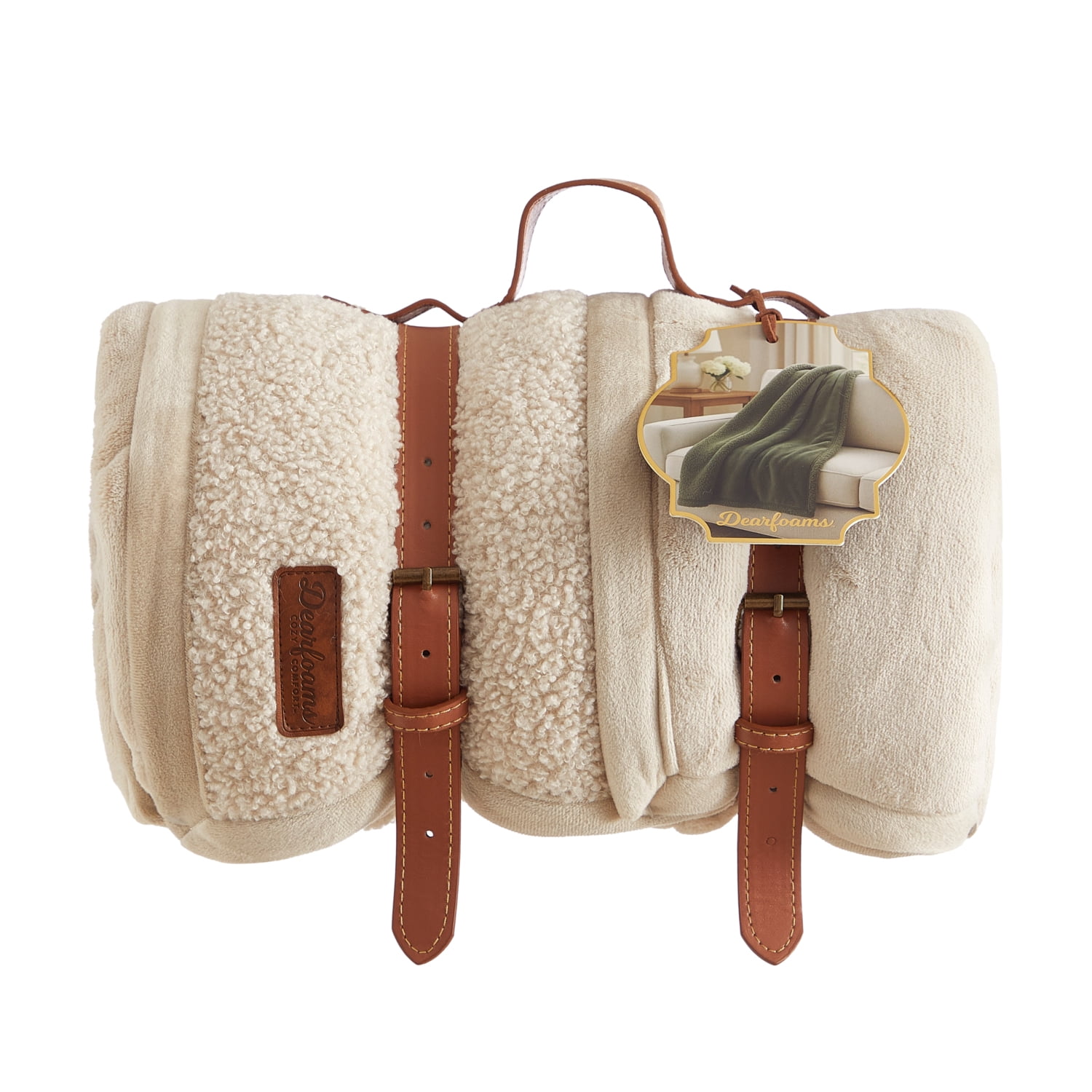 Dearfoams Reversible Cozy Teddy Oversized Couch Throw Blanket, Beige, 50 x 70 in