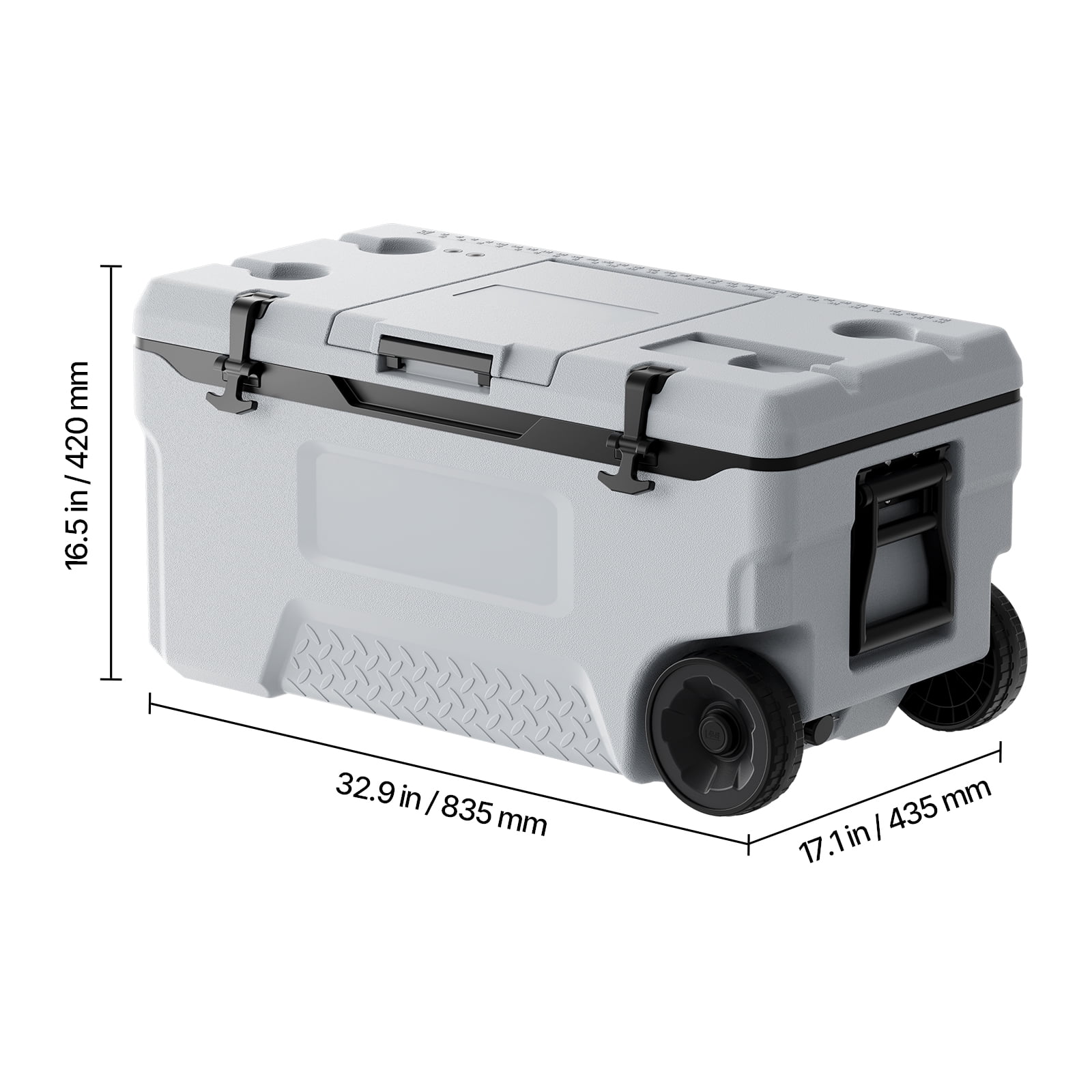VEVOR Portable Cooler, 74 QT Wheeled Cooler with Ice Retention, Heavy-Duty Handles and Cup Holder, Lightweight Rigid Material Insulated Portable Cooler, Suitable for Family Picnics and Long Trips