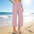 thumbnail image 2 of Mlzmgr Capri Pants for Women High Waisted Striped Wide Leg Loose Fit Lightweight Casual Summer Beach Capris with Pockets, 2 of 5