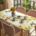 thumbnail image 3 of Watercolor Floral Table Cloths for 4 Foot Rectangle Tables, Yellow Flower Hummingbirds Botanical Spring Patio Waterproof Elastic Fitted Tablecloths, Washable Rectangular Table Cover for Camping, 3 of 8