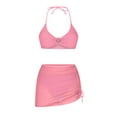 thumbnail image 2 of RQYYD Women's 3 Piece Swimsuits Halter Cutout Bikini Set String Bathing Suit with Drawstring Beach Skirt Set, 2 of 6