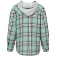 thumbnail image 3 of SWSMCLT Women's Soft Hoodie Fall Button Down Shirt Plaid Printed Cotton Casual Fashion Split Spring Long Sleeve Sweatshirt Green Small, 3 of 4