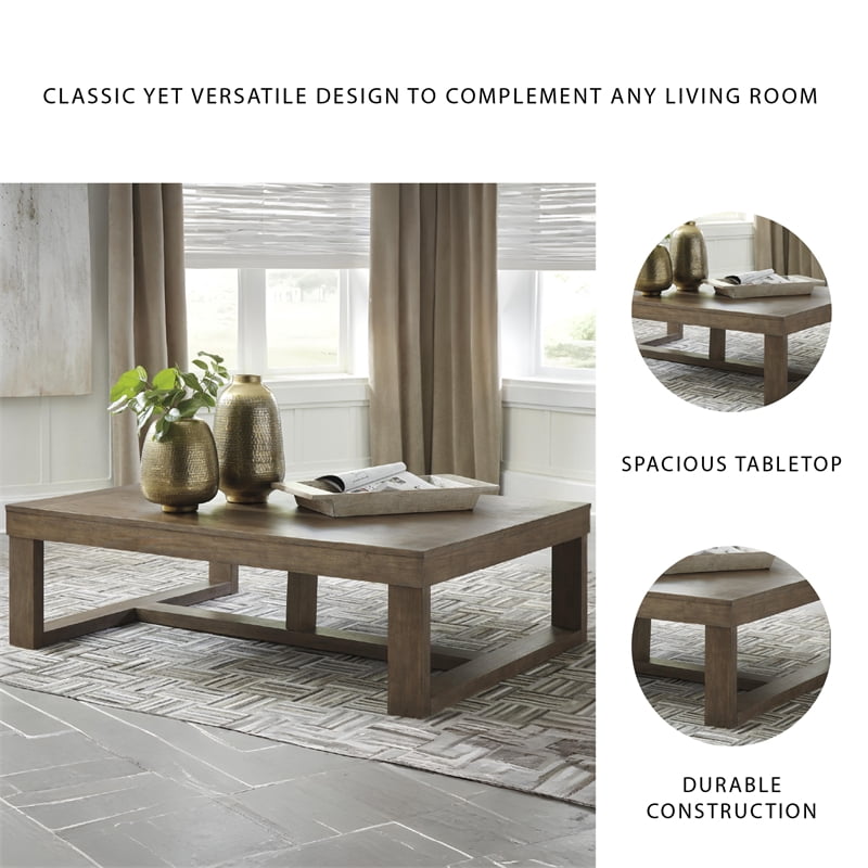 Ashley Furniture Cariton Plank Effect Bold Blocky Wood Coffee Table, Grayish Brown