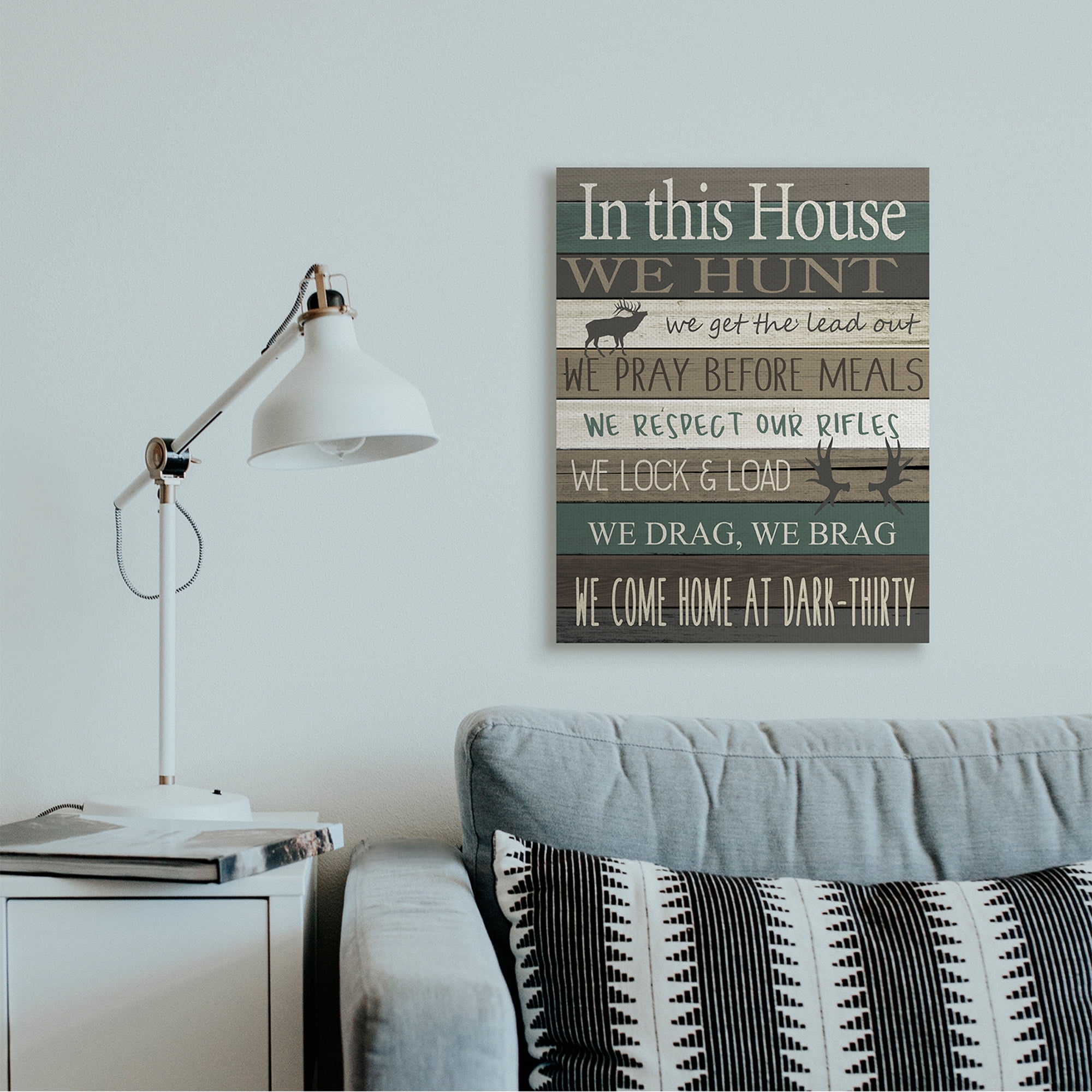 Stupell Industries Rustic Family House Rules Green Brown Tan Canvas Wall Art by Kim Allen
