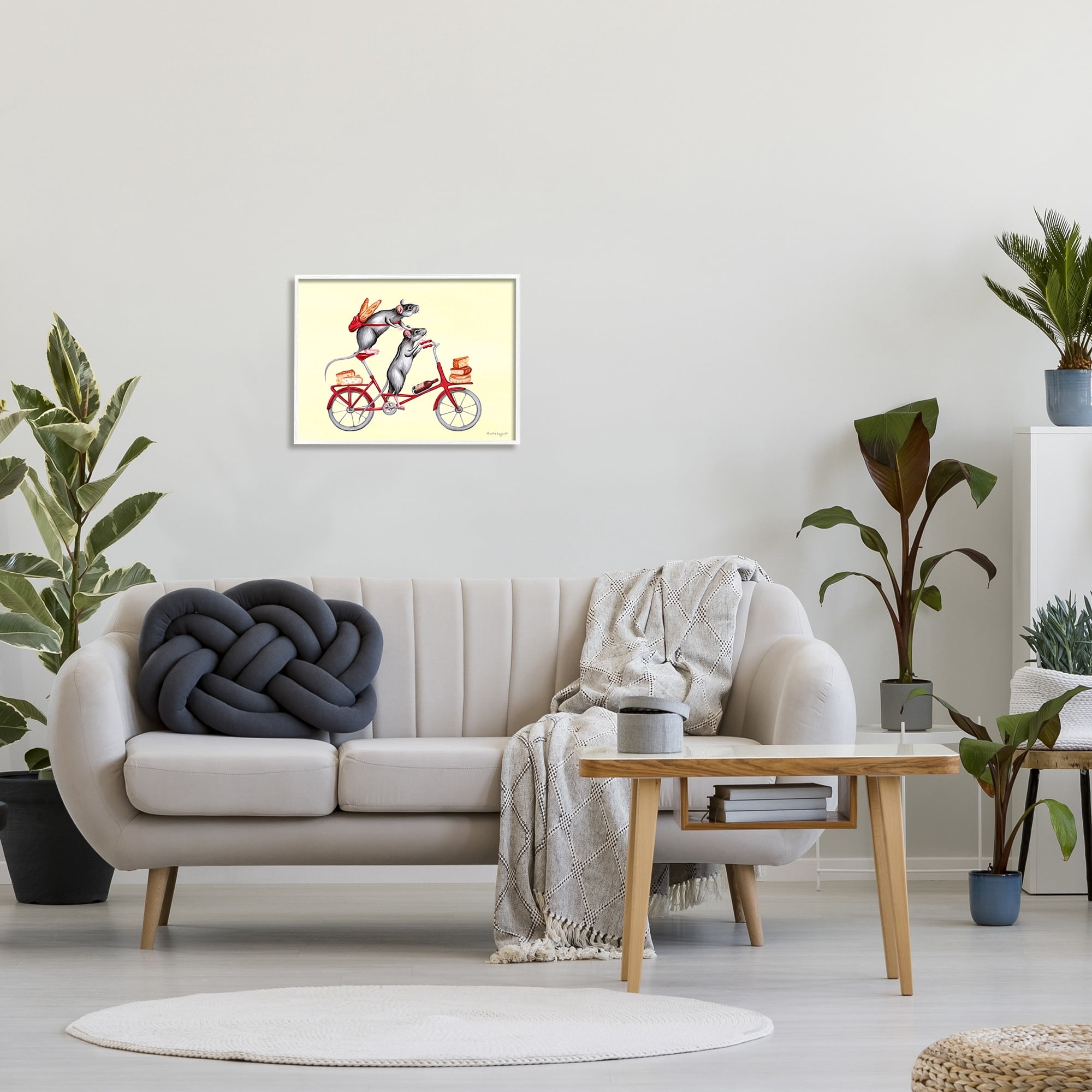 Stupell Industries Mice On Bicycle Carrying Picnic Lunch Bread Cheese Graphic Art White Framed Art Print Wall Art, Design by Amelie Legault