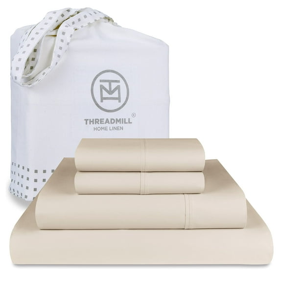 Threadmill Home Linen Luxury Supima 1000 Thread Count 100% Cotton 4 Pc Beige Sheets Set, King