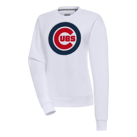 Women's Antigua  White Chicago Cubs Victory Chenille Pullover Sweatshirt