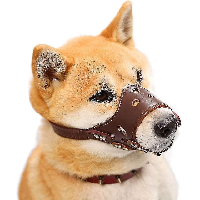 Bozal ajustable de cuero suave marrón para perros pequeños, medianos y grandes L