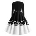 thumbnail image 6 of Women's Halloween Dress Skeleton Ghost Long Sleeve Hepburn Cocktail Fall Tea Length Dress Crew Neck 1950s Classic Funny Dress with Belt 3XL, 6 of 6