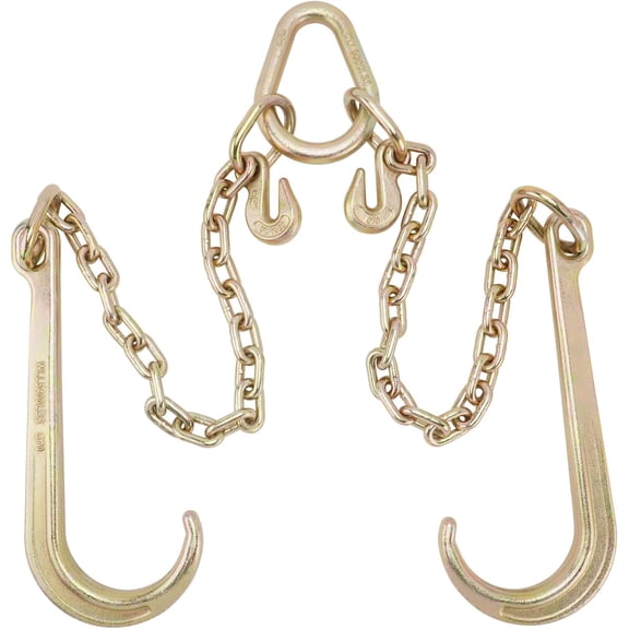 G70 J Hook Tow Chain V Bridle with 15" J Hooks, 5/16'' Grab Hooks, 2ft Legs, Flatbed Truck Safety Chains 5,400 lbs