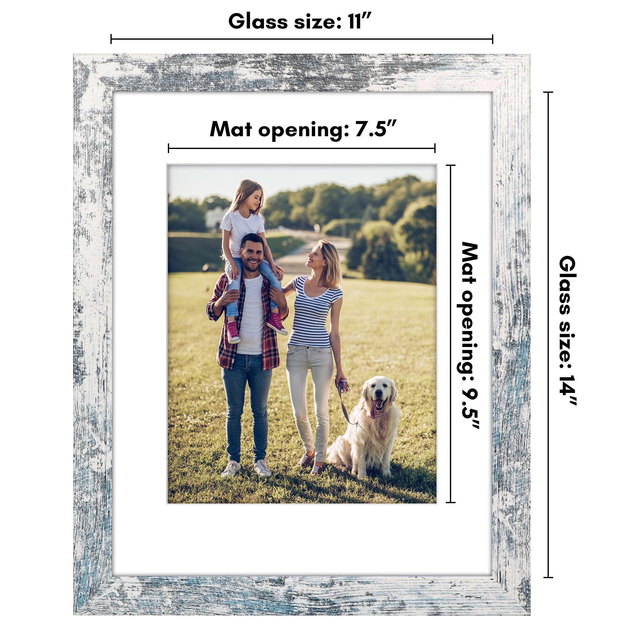 Americanflat 11x14 Picture Frame with Shatter-Resistant Glass Fits 8x10 Photos with Mat Hudson Distressed - White