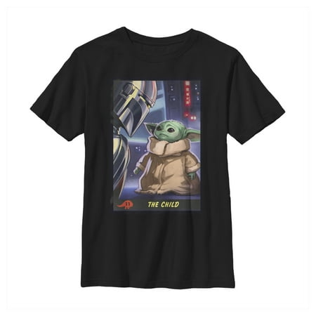 Boy's Star Wars: The Mandalorian The Child Trading Card Graphic Tee Black Small