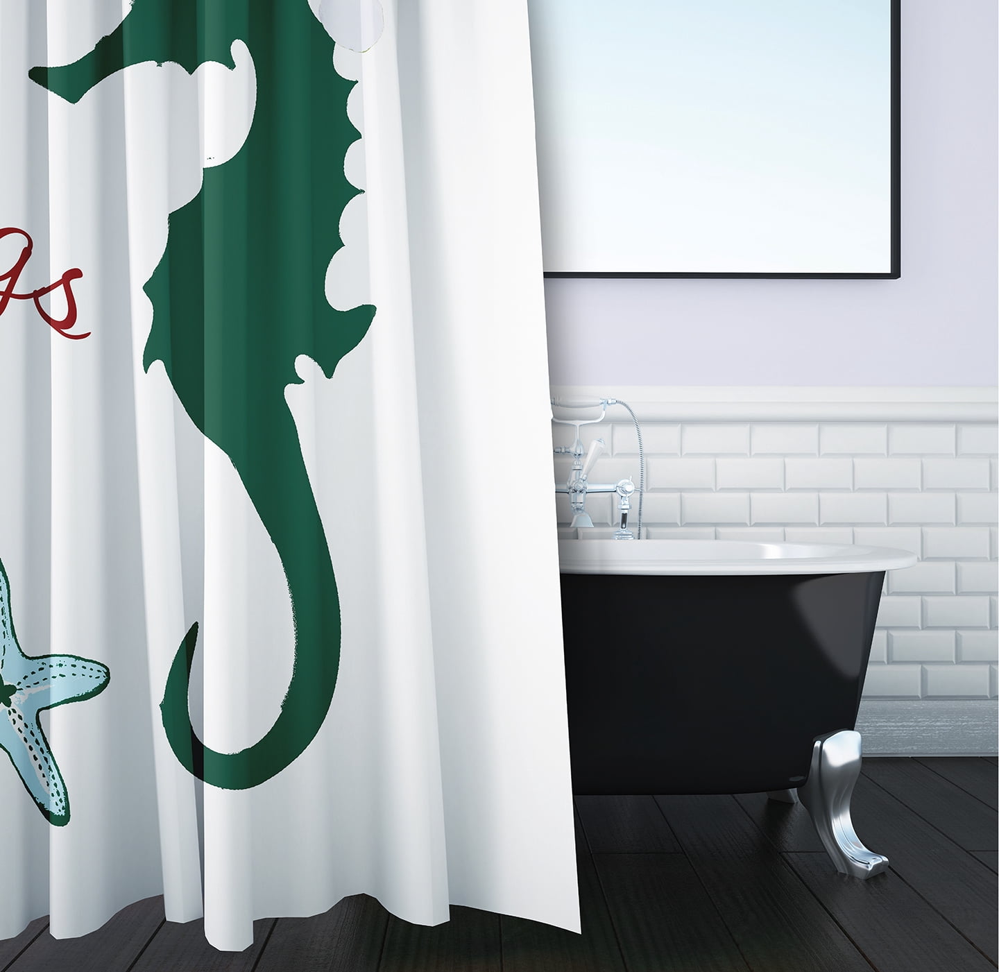 Simply Daisy 70" W x 73" L Seas and Greetings Polyester Shower Curtain, Forest Green [1 Ct]