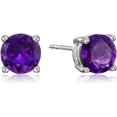 thumbnail image 1 of Sterling Silver Earrings with Real or Created Round Cut Birthstone, February - African Amethyst, 1 of 3