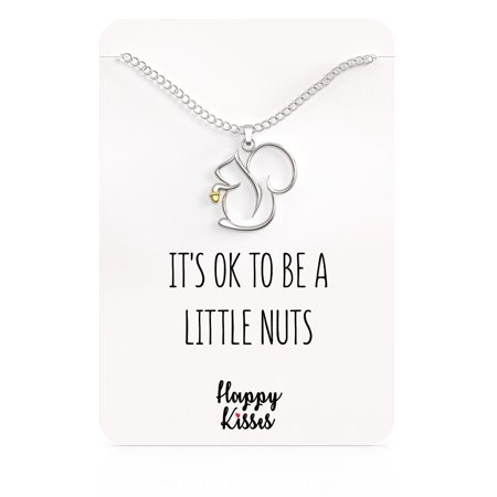 Cute Squirrel Necklace with Funny “It’s Ok To Be A Little Nuts” Gift Card – Charm for Women, Girls, Kids and Teens