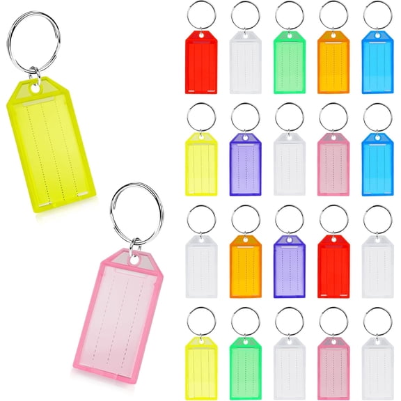 Plastic Keychain Key Chain Tag Labels with Split Ring & Label Window