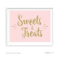 Blush Pink, White, Gold Glitter Party Collection, 8.5x11-inch Party Sign, Sweets & Treats, 1-Pack