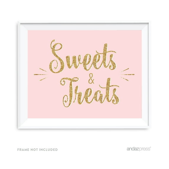 Blush Pink, White, Gold Glitter Party Collection, 8.5x11-inch Party Sign, Sweets & Treats, 1-Pack