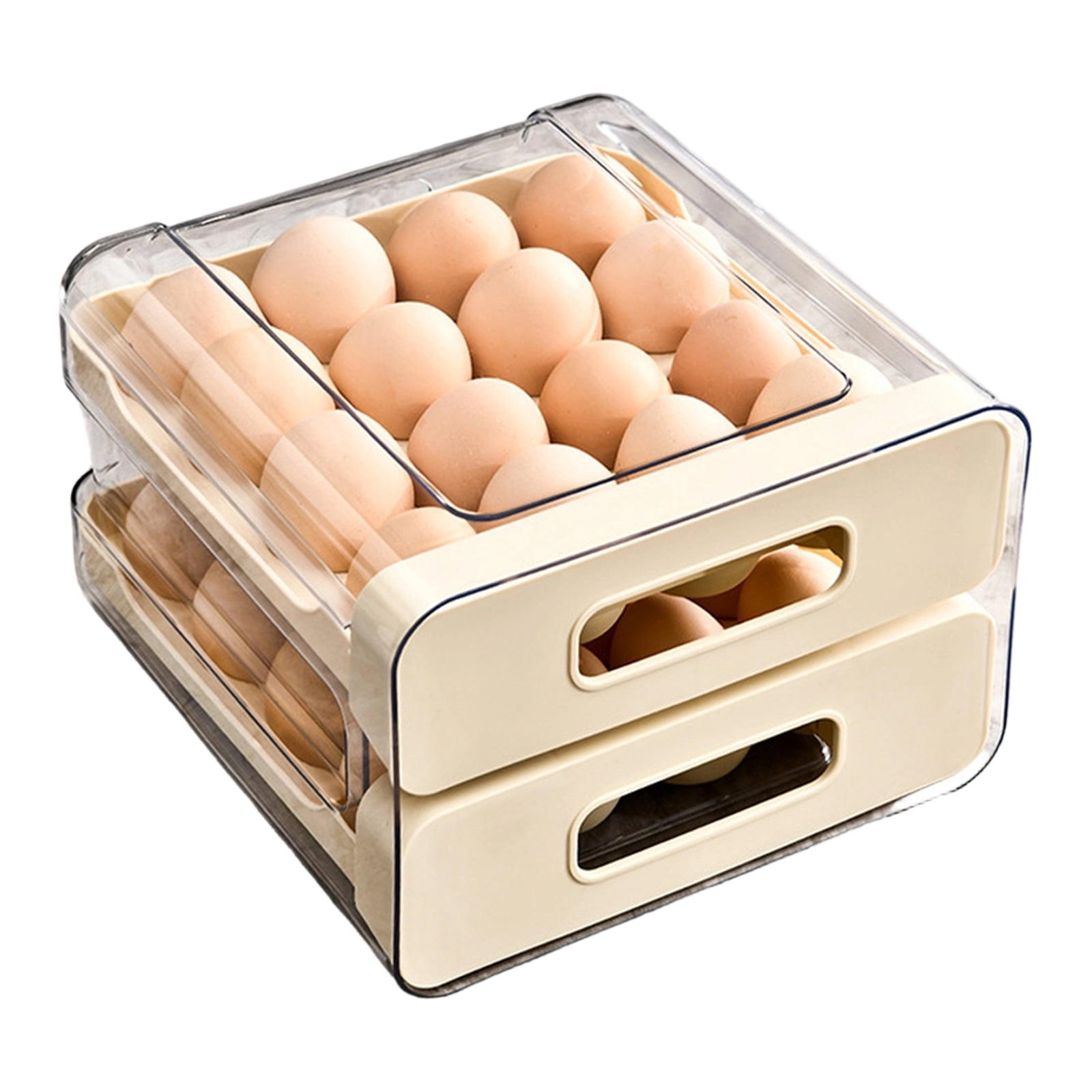 32 Eggs Container Holders Dispenser for Refrigerator 2 Tiers Clear Stackable Eggs Holder Tray with Drawer for Fridge